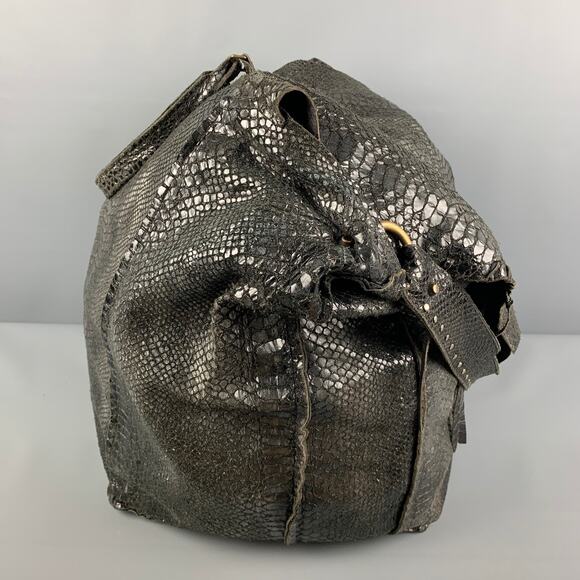 LE CUIR PERDU Black Gold Textured Leather Oversized Tote Handbag - Picture 2 of 7